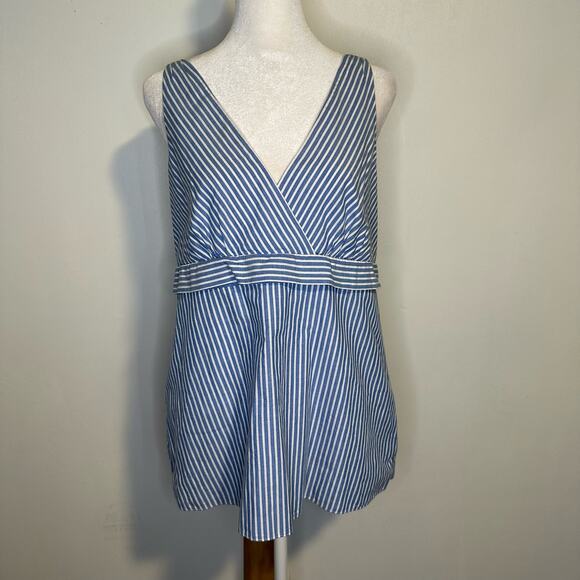 J. Crew light blue & white striped v-neck cotton sleeveless top size 10 - Picture 2 of 12